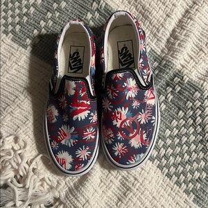 Vans Floral Slip-On Shoes in Red, White, and Blue